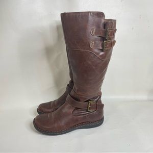 BOC Born Brown Faux Leather Concepts Boots Size 8.5 Riding C95905 Zipper Buckles